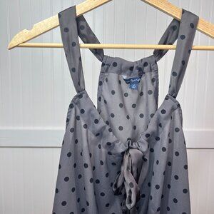 American Eagle Gray Polka Dot Tank Top Silky Bow Small Y2K